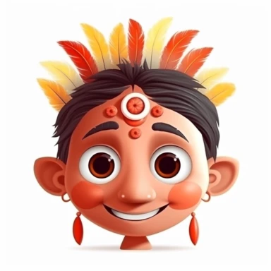 fantasy happy cute indian face, cartoon, clipart, mascot, isolated on white background