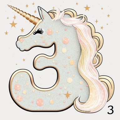 Happy Unicorn number 3 glitter birthday design clipart