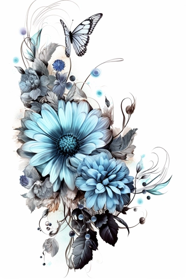 flower frame free flower frame clipart, in the style of black and white realism, dark aquamarine and gray, tattoo-inspired, asymmetrical composition, matte photo, fantasy illustration, dark white and white