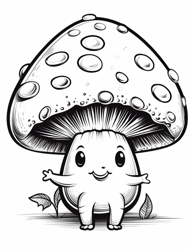 cute cartoon clipart fat mushroom in the style of Pierre-Auguste Renior black and white coloring book, black and white smooth thick lines, solid white background, no background
