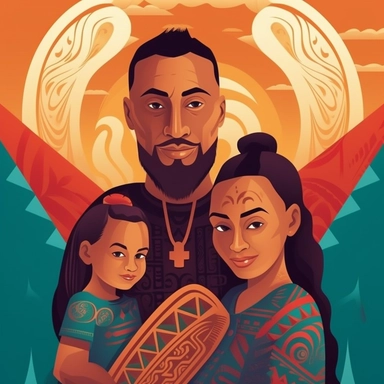 as a social worker dad poster. Maori man and woman, Add clipart to include elements of social work, social work practice, Māori culture elements, new zealand bush and rivers and beach, and family.