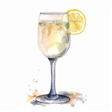 French 75: A sparkling cocktail made with gin, lemon juice, sugar, and champagne.watercolor, clipart