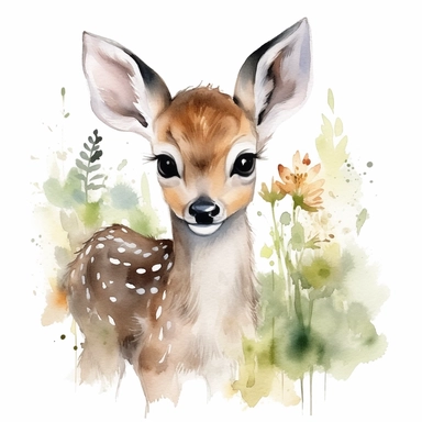 watercolor clipart white background forest woodland baby deer cute