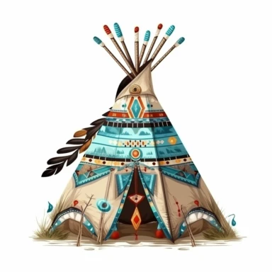 Cute Beautiful Native American Tipi Sublimation Clipart, Cartoon, hyper realistic, intricate detail, illustration style, high solution, on the white background
