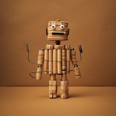 raw minimalist African toy made of corks, capsules, paper clips, wire, rubber bands, tickets, cardboard, cans, sticks, toothpicks, nuts, springs