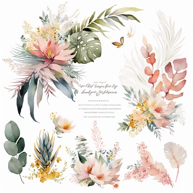 wedding watercolor tropical wildflowers delicate expensive looking clipart no background
