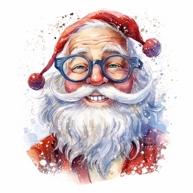 santa laugh and cute big eyes wear big glasses, cute funny laugh detailed digital art, whimsical and cute, cute detailed artwork, glimmering, adorable and whimsical, whimsical art, watercolor Clipart style