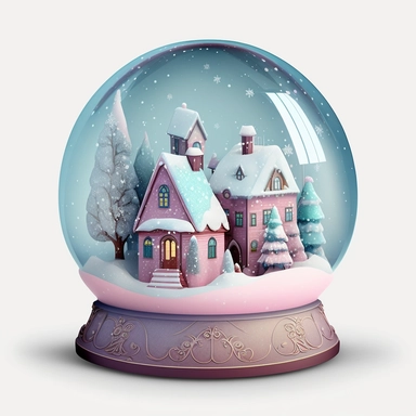 Christmas Village in a Snowglobe ClipArt Pink and blue colour