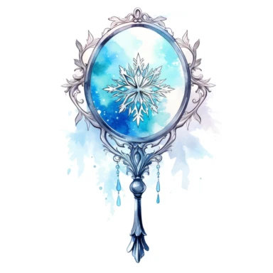 frozen hand mirror, icy ornaments, Clipart Watercolor, fantasy style, White background, HD