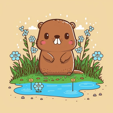 a cute kawaii chibi groundhog, cartoon style, illustration, clipart