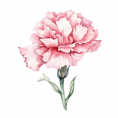 Carnation flower, water color style, clipart, white background