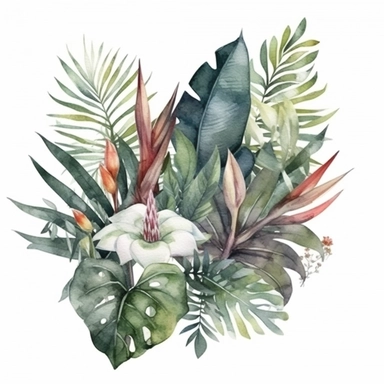 isolate tropical Green Plants Leafs bouquet Clipart Watercolor, white background