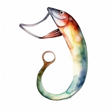 Watercolor fish hook clipart, white isolated background, space out, hd