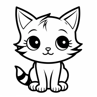 Design a cute cartoon cat clipart in PNG format, featuring an outline in black and white. This clipart should be specifically created for kids' coloring activities. The cat should have a friendly expression and be visually appealing to children. Consider incorporating simple shapes and recognizable cat features to make it easy for young children to color. The final design should be a high - quality, printable image that can be easily resized without losing its clarity.