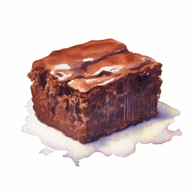 Chocolate brownie, highly detailed, watercolor, clipart, illustration, white background, digital painting, paper crafting, no signature, no text