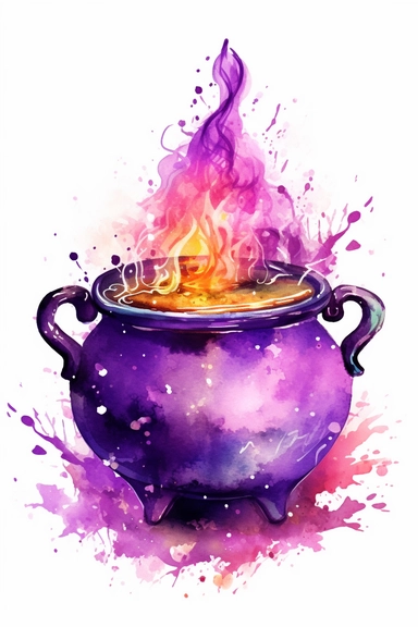witch cauldron watercolor clipart cute isolated on white background