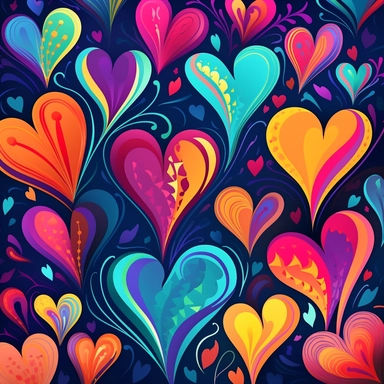 Beautiful whimsical hearts, colorful, flowing, clipart, –– AR 3:2
