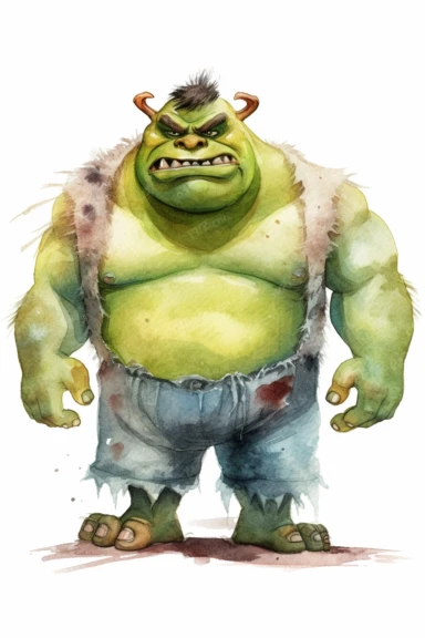 ogre watercolor clipart cute isolated on white background