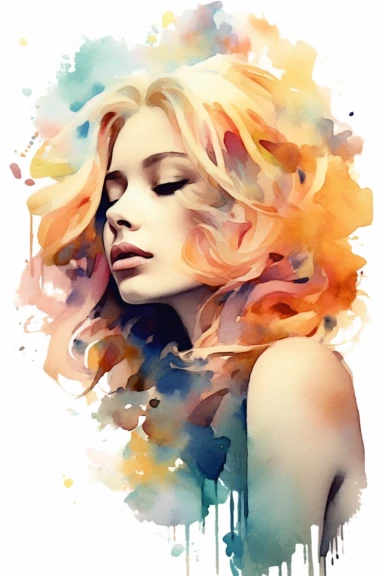 Easy to cut, dreamy watercolor positive woman smiling clipart