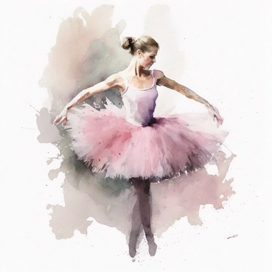 watercolor clipart, ballerina in pink tutu in attitude devant, in the style of degas, white background, no words, no text