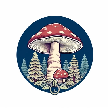 graphic bold, magic mushroom round logo, clipart, Colorado state flag colors