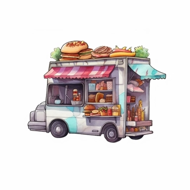 One Food Truck Watercolor Sublimation Clipart, Clipart, white background, no watermark, no text, no word,