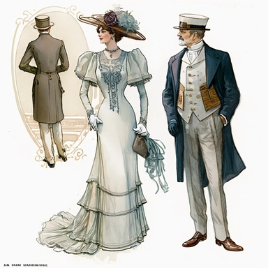 watercolor 1910s vintage boutique retro victorian fashion titanic clipart, white background, spaced out, hd--v 5