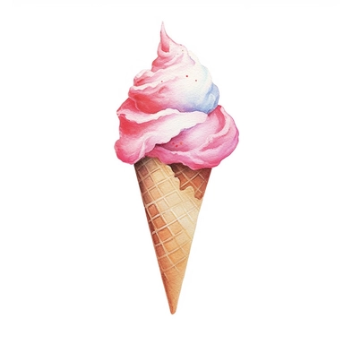 ice cream cone, pink pastel colors, light watercolor, few details, dreamy, Studio Ghibli, clipart, white background
