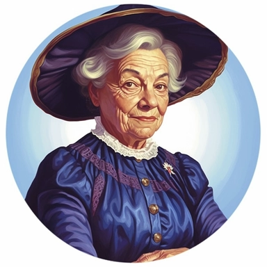 Arthur Sarnoff's character portrait circular tondo depicting a bronze-skinned elderly female uniformed battle-mage wizard, Boris Vallejo Mike Allred Josh Kirby, Discworld, clipart illustration, circular solid background circular border