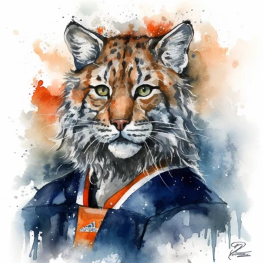 a watercolor painting of a lynx dressed as the Edmonton Oilers hockey player, highly detailed, ultra realitic clipart
