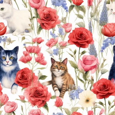 a clipart painting of kitties, roses, grass, butterflies, with an enamel-inspired design featuring a mix of subtle realism and whimsical animal motifs, for a playful yet sophisticated look, white background, cartoon feeling,