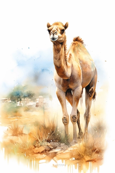 Desert Camel Sunshine Watercolor illustration style clip art for garden flag design,8k,HD
