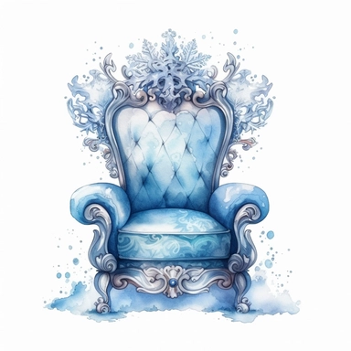 beautiful Snow princess armchair sublimation Clipart, hyper realistic, intricate detail, illustration style, high solution, on the white background, watercolor