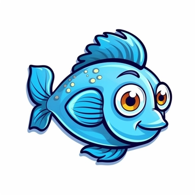 Cute Cartoon Fish Sticker, water, Sea Fish, illustration, funny, clipart, simple, high quality