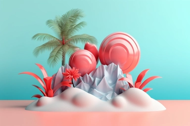 3d abstract summer nature beach object clipart with Gradient Color Overlay Background, minimal, soft color, artistic, high resolution, 8K,