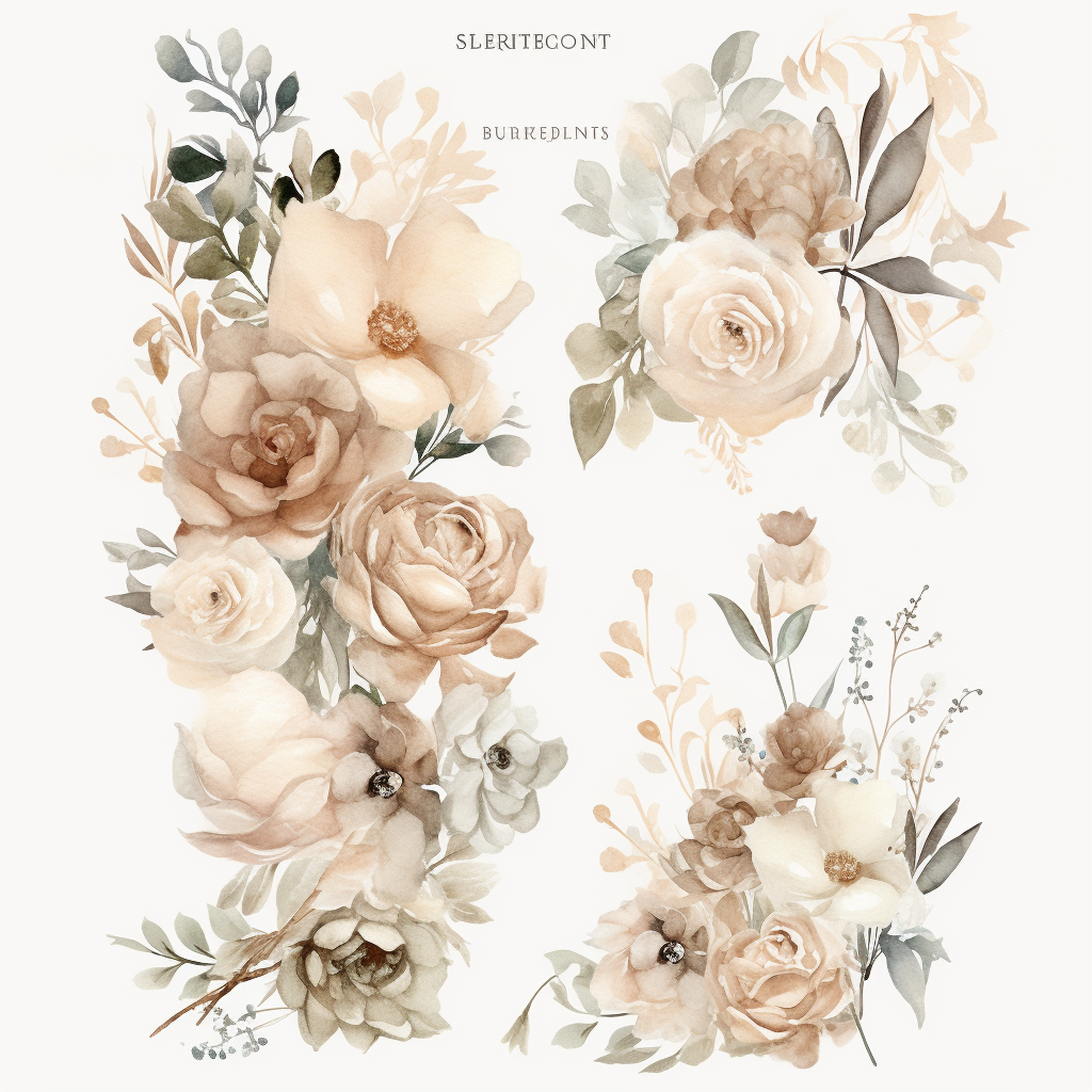 Create a collection of exquisitely detailed watercolor floral clipart ...