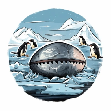 STYLE: clipart | EMOTION: funny| SCENE: penguin rugby on pack ice | TAGS: rugby ball | BACKGROUNG: iceberg | COLORS: black, ice blue