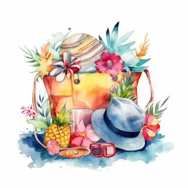 aquarell summer clipart design for tshirt, colorful beach bag,