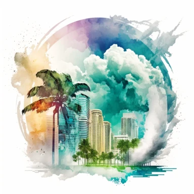 Watercolor Downtown Miami with hurricane background clipart