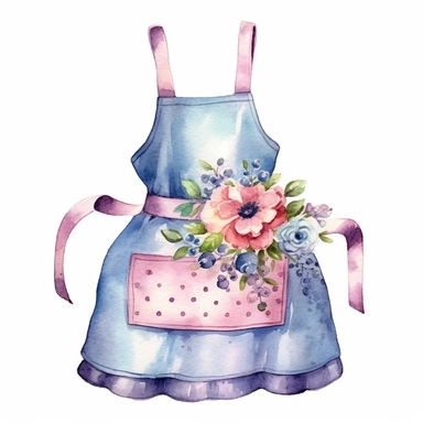 watercolor clipart of a apron, pretty and cute, vintage homely vibes, isolated on white background