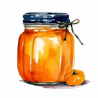watercolor A clip art image featuring with pumpkin jam in mason jar isolated white background, minimalist, 8K