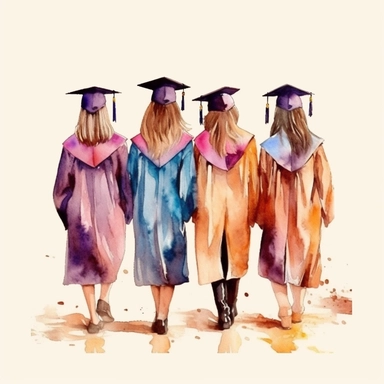 Behind view Graduation Clipart Graduate Students, bestfriends, watercolor Illustration clipart, 4K, extremely detailed