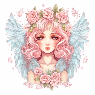 Cute Beautiful Pastel Angel Floral Clipart, Cartoon, hyper realistic, intricate detail, illustration style, high resolution, on the white background