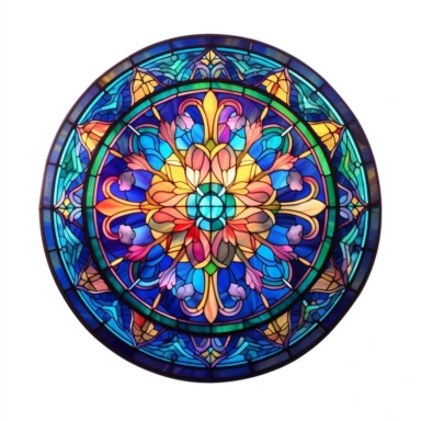 Front illumination of ultra realistic Stained Glass circle Window ClipArt, Watercolor Window, fantasy, queen of the night flower, on white background clipart watercolor, no text, no shadow, sublimination, 8k, high quality, award winning