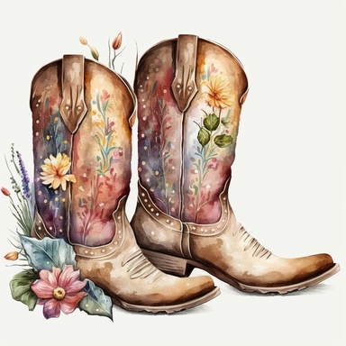 Cowgirl boots, Cowgirl clipart, Wild west, Western, Country girl, Cowboy boots, Watercolor, photorealistic. 4k, vector