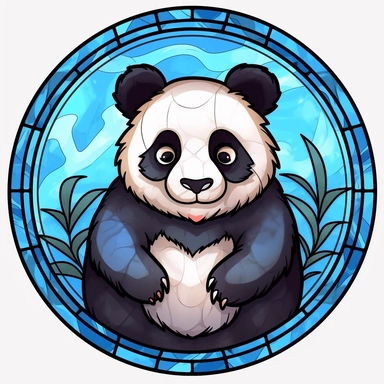 Stained Glass CUTE PANDA in the shape of a circle PNG Clipart