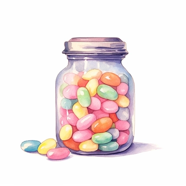 jar of jelly beans pastel watercolor clipart, single image, white background