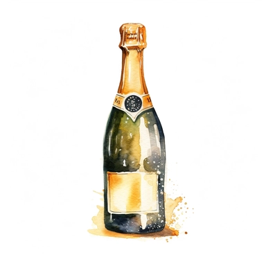champagne bottle watercolor clipart, white background