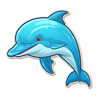 Cute Cartoon Dolphin Sticker, water, illustration, funny, clipart, simple, high quality