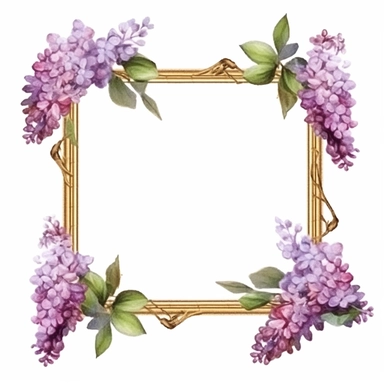 picture frame made of lilacs, clip art, white background, watercolor, hyperrealism, high detail, individual elements, isolated from background, 8k